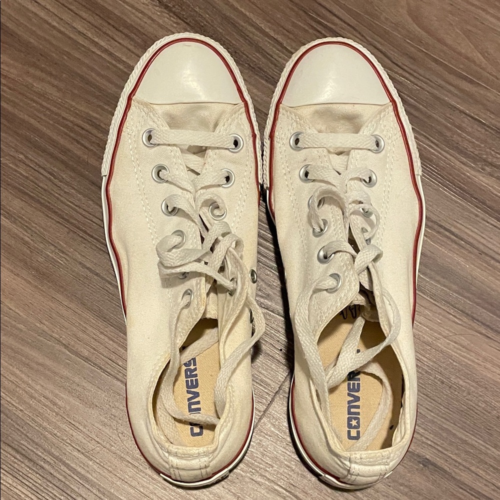 Converse Off-White Canvas Shoes with Red Trim